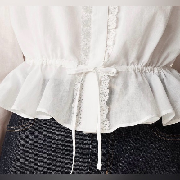 J.Crew Lace-Trim Cinched-Waist Cotton Voile Top – White – Size XS | Romantic - Picture 3 of 14